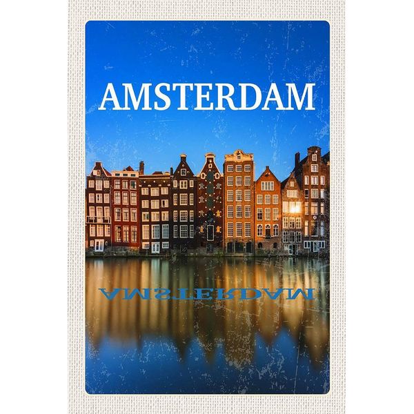 Vianmo Insegna In Legno 18X12 Cm Retro Amsterdam Reiseziel-image