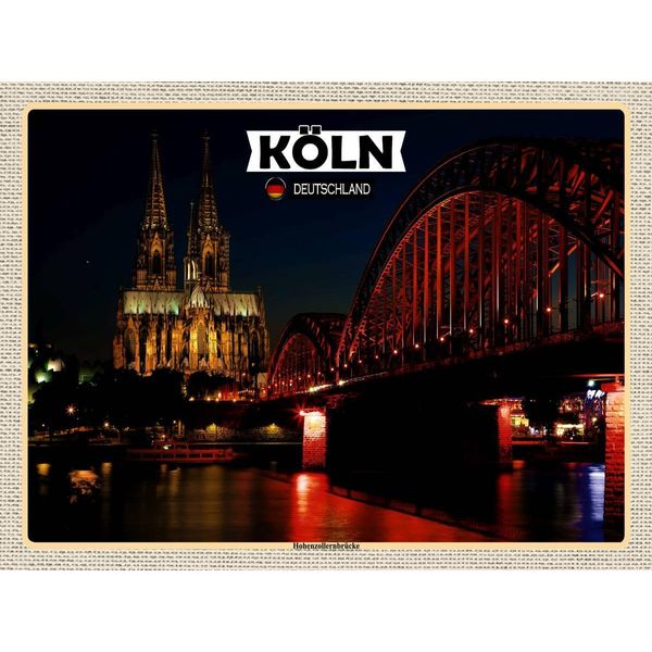 Vianmo Insegna In Legno 30X40 Cm KöLn HohenzollernbrüCke Nacht-image