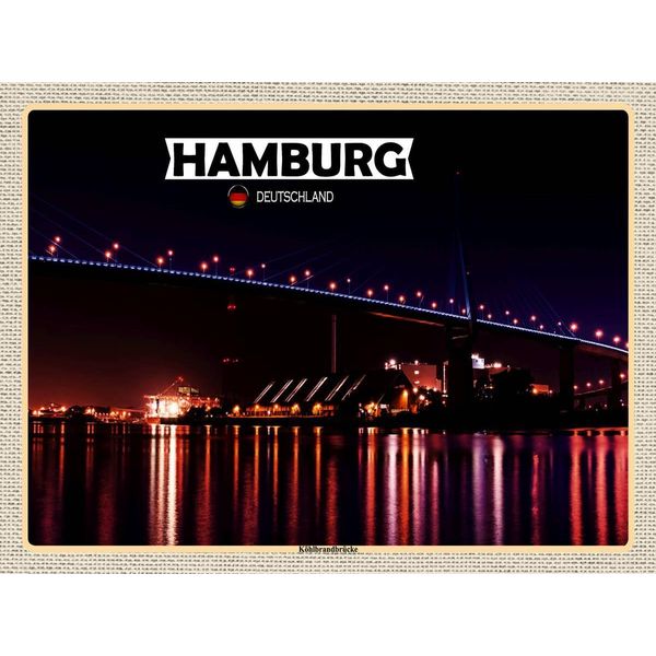 Vianmo Insegna In Legno 30X40 Cm Hamburg KöHlbrandbrüCke Nacht-image