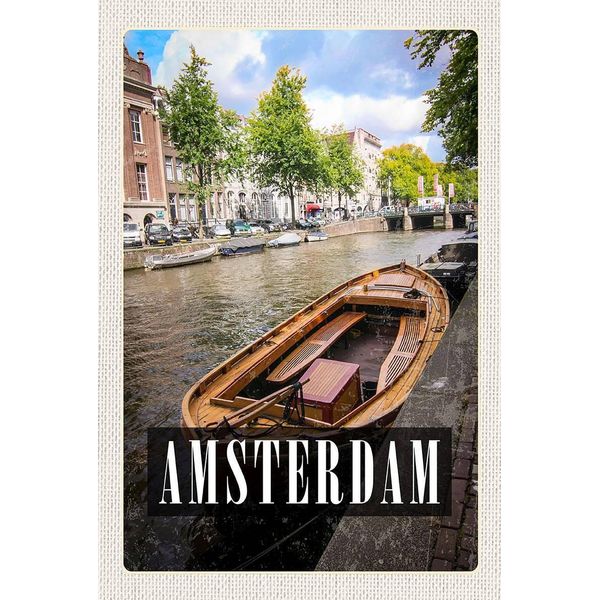 Vianmo Insegna In Legno 18X12 Cm Amsterdam Reiseziel Boot Holland-image