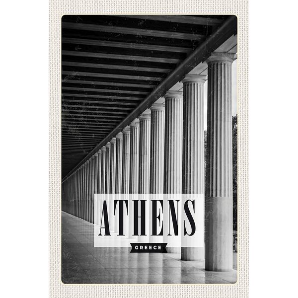 Vianmo Insegna In Legno 18X12 Cm Retro Athens Greece Antik-image