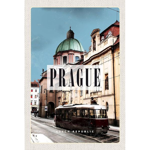 Vianmo Insegna In Legno 18X12 Cm Prague Prag StraßEnbahn Tschechien-image