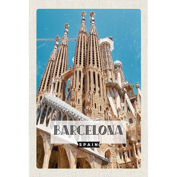 Vianmo Insegna In Legno 18X12 Cm Retro Barcelona Reiseziel Geschenk-image