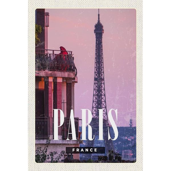 Vianmo Insegna In Legno 18X12 Cm Paris France Sonnenuntergang Turm-image