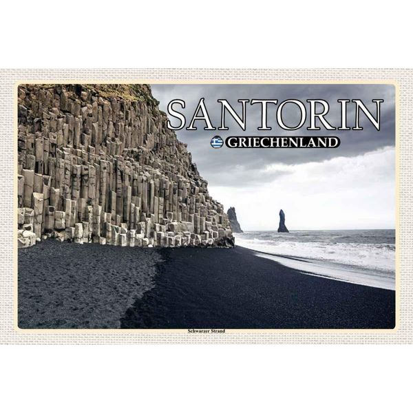 Vianmo Insegna In Legno 20X30 Cm Santorin Griechenland Schwarzer Strand-image
