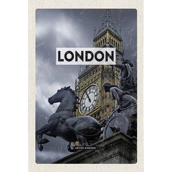 Vianmo Insegna In Legno 18X12 Cm London Big Ben Queen Elizabeth Tower-image