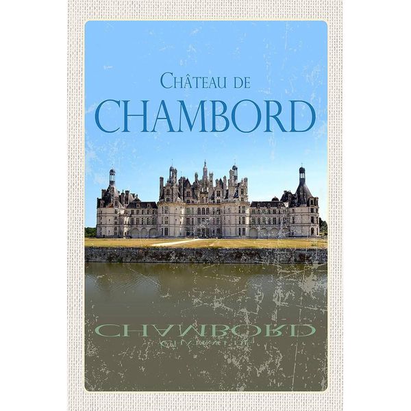 Vianmo Insegna In Legno 18X12 Cm Chateau De Chambord Schloss Retro-image