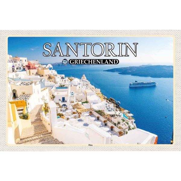Vianmo Insegna In Legno 20X30 Cm Santorin Griechenland Fira Hauptstadt-image