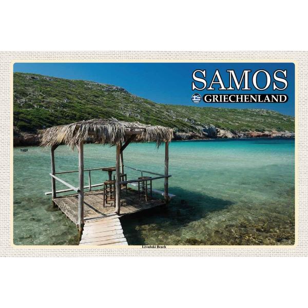 Vianmo Insegna In Legno 20X30 Cm Samos Griechenland Livadaki Beach Meer-image