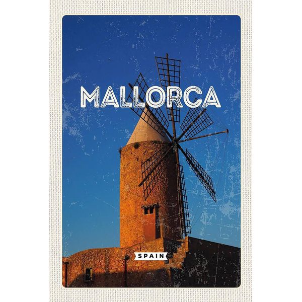 Vianmo Insegna In Legno 18X12 Cm Mallorca Spain Retro WindmüHle-image