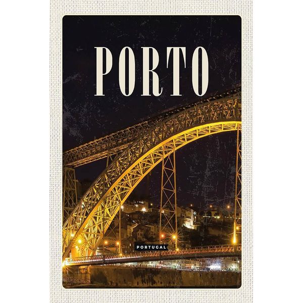 Vianmo Insegna In Legno 18X12 Cm Porto Portugal BrüCke Nacht Bild-image