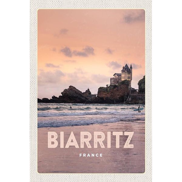 Vianmo Insegna In Legno 18X12 Cm Biarritz France Sonnenuntergang-image