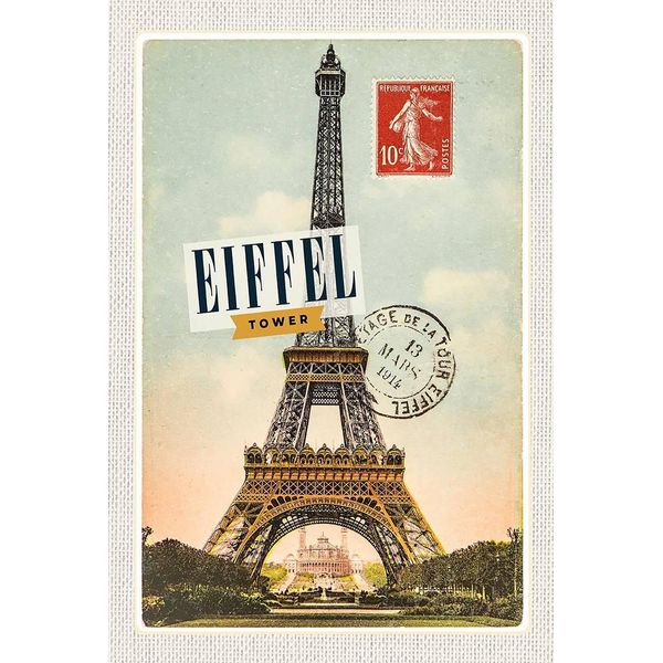 Vianmo Insegna In Legno 18X12 Cm Eifell Tower 13 Mars 1914 10C Postes-image