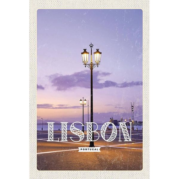 Vianmo Insegna In Legno 18X12 Cm Lisbon Portugal Sonnenuntergang-image
