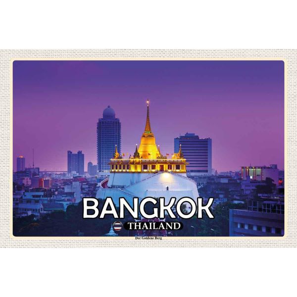 Vianmo Insegna In Legno 20X30 Cm Bangkok Thailand Der Goldene Berg Tempel-image