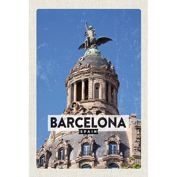 Vianmo Insegna In Legno 18X12 Cm Barcelona Architektur Retro Geschenk-image