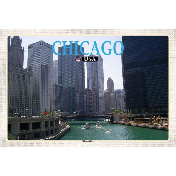Vianmo Insegna In Legno 20X30 Cm Chicago Usa Chicago River Fluss HochhäUser-image