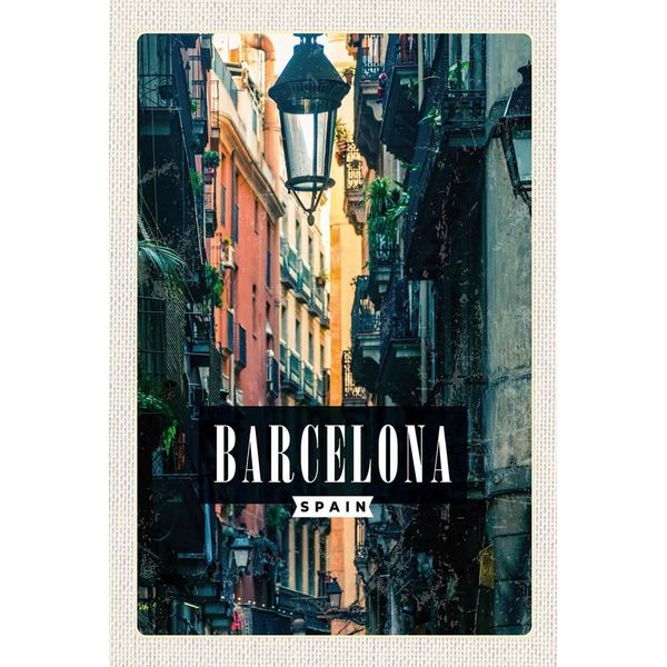 Vianmo Insegna In Legno 18X12 Cm Barcelona Spanien Gasse Panorama-image