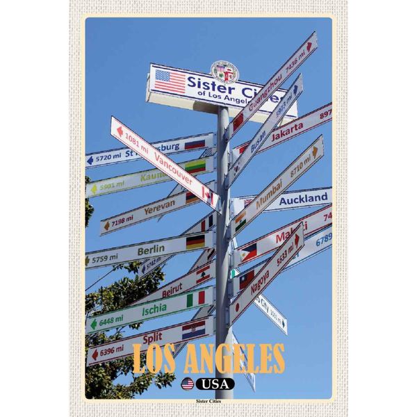 Vianmo Insegna In Legno 30X20 Cm Los Angeles Usa Sister Cities Schilder-image