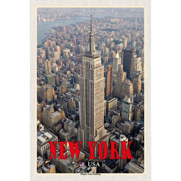Vianmo Insegna In Legno 30X20 Cm New York Empire State Building Dko-image
