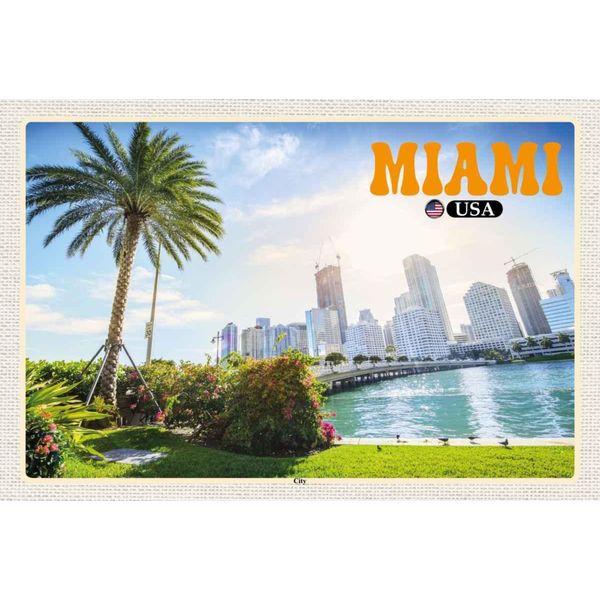 Vianmo Insegna In Legno 20X30 Cm Miami Usa City Stadt Meer Palme-image