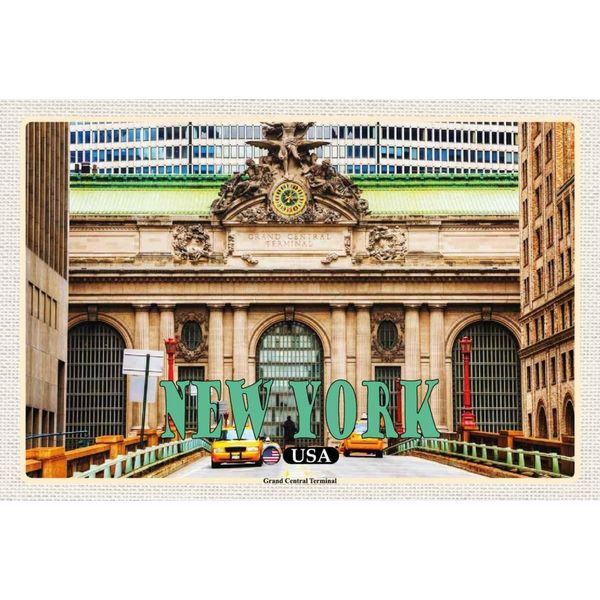 Vianmo Insegna In Legno 20X30 Cm New York Usa Grand Central Terminal-image