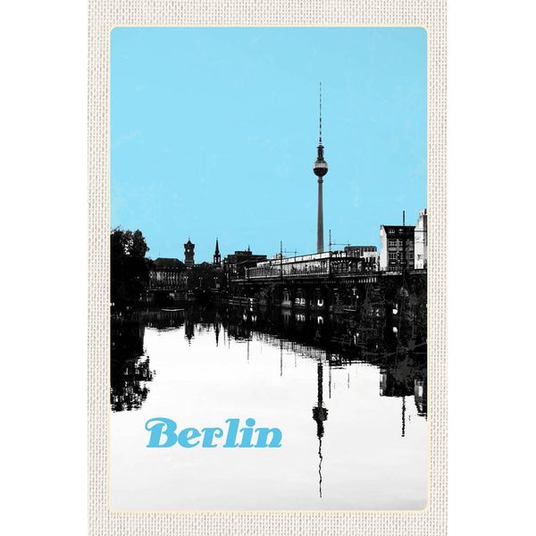 Vianmo Insegna In Legno 18X12 Cm Berlin Deutschland Schwarz Weiß Fluss-image
