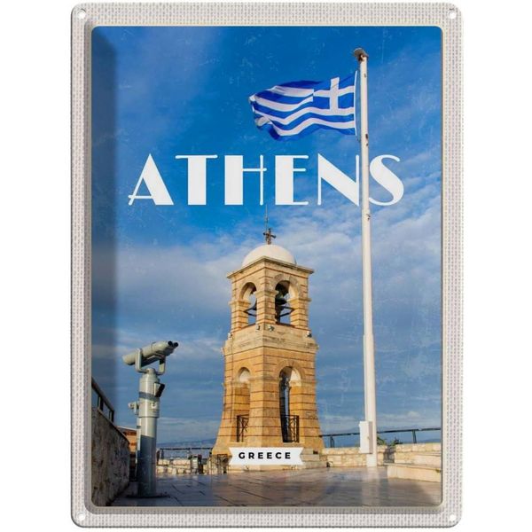 Vianmo Insegna Di Latta 40X30 Cm Athens Greece Flagge Akropolis-image