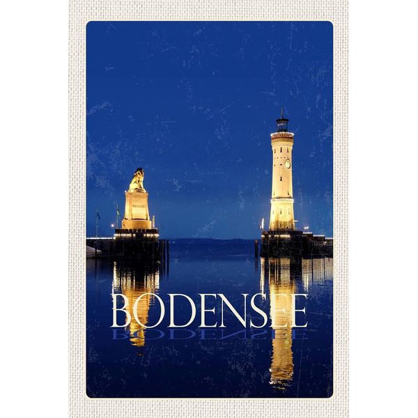 Vianmo Insegna In Legno 18X12 Cm Bodensee Deutschland Leuchtturm Nacht-image