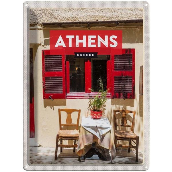 Vianmo Insegna Di Latta 40X30 Cm Athens Greece Cafe FensterläDen-image