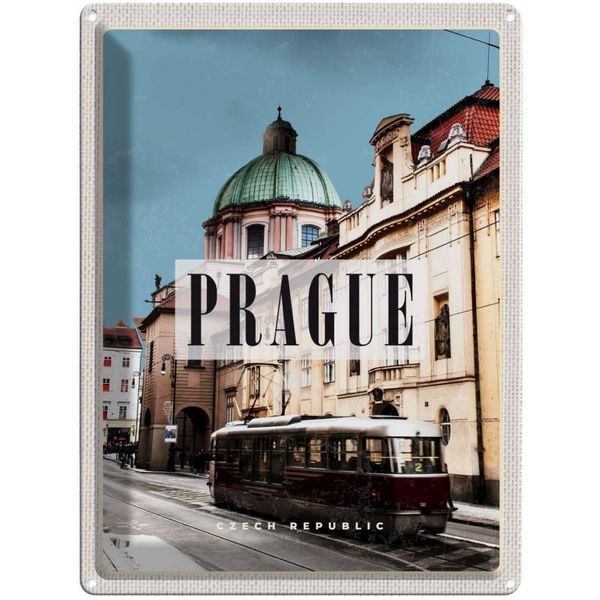 Vianmo Insegna Di Latta 40X30 Cm Prague Prag StraßEnbahn Tschechien-image