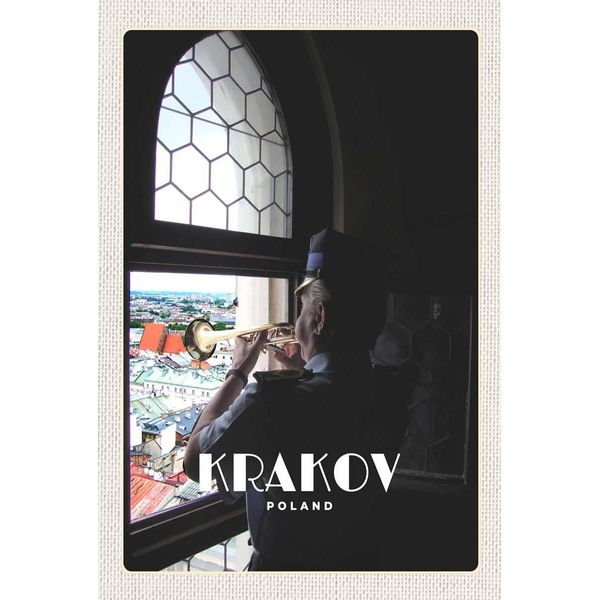 Vianmo Insegna In Legno 18X12 Cm Krakow Polen Mann Trompete-image
