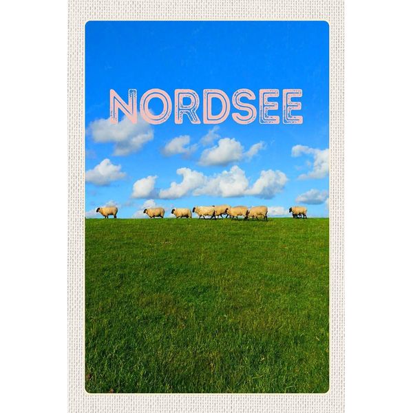 Vianmo Insegna In Legno 18X12 Cm Nordsee Wolken Wiese Schafe-image