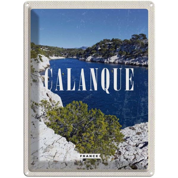 Vianmo Insegna Di Latta 40X30 Cm Retro Calanque France Meer Berge Natur-image