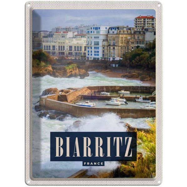 Vianmo Insegna Di Latta 40X30 Cm Biarritz France Seebad Urlaubsort Meer-image