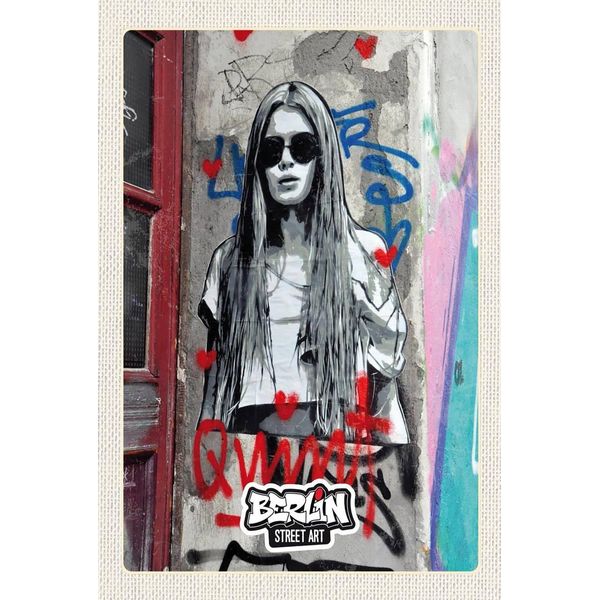 Vianmo Insegna In Legno 18X12 Cm Berlin Schwarz Weiß Graffiti Frau-image