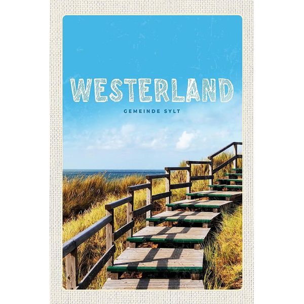 Vianmo Insegna In Legno 18X12 Cm Westerland Gehweg Am Strand Meer Trip-image