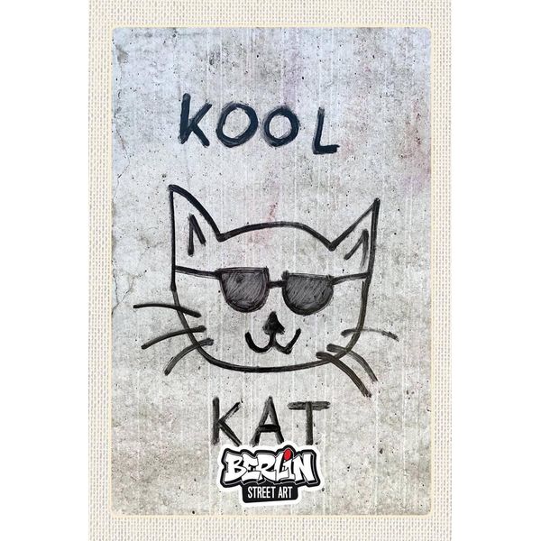 Vianmo Insegna In Legno 18X12 Cm Berlin Hauptstadt Street Art Katze-image