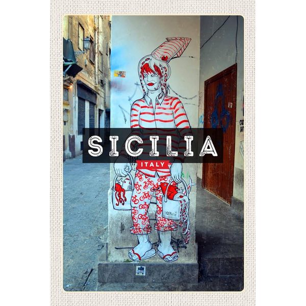 Vianmo Insegna In Legno 18X12 Cm Sizilien SpezialitäTen Tintenfisch-image