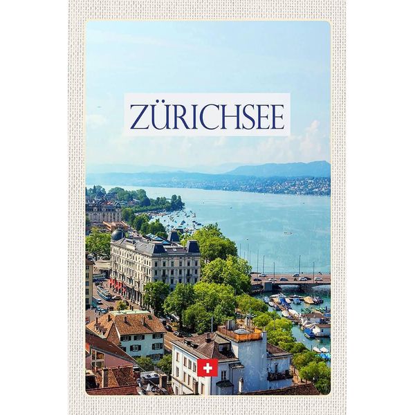 Vianmo Insegna In Legno 18X12 Cm Schweiz ZüRichsee Wald Stadt Gebirge-image