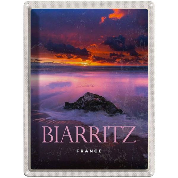 Vianmo Insegna Di Latta 40X30 Cm Biarritz France Sonnenuntergang-image