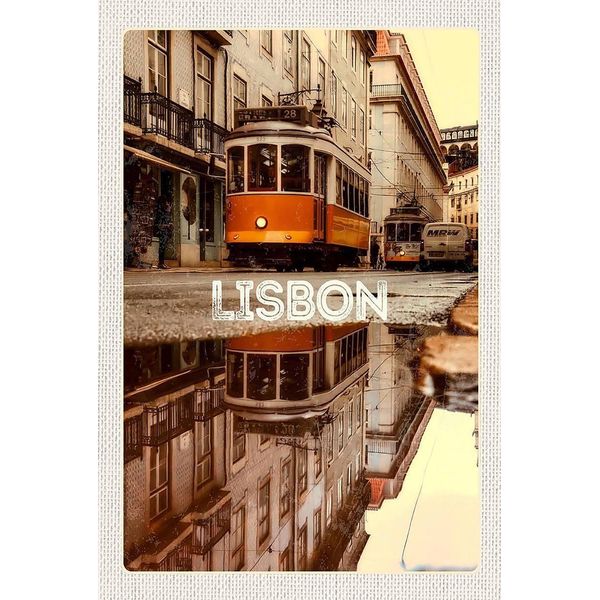 Vianmo Insegna In Legno 18X12 Cm Lissabon Europa StraßEnbahn Stadt-image