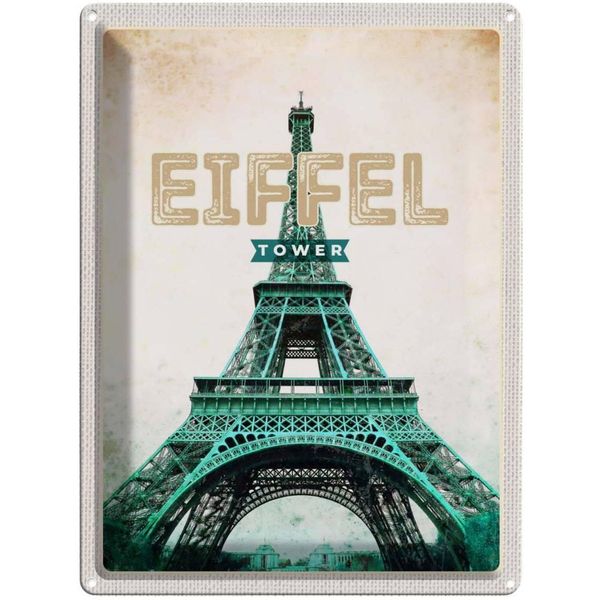 Vianmo Insegna Di Latta 40X30 Cm Eiffel Tower Retro Tourismus-image