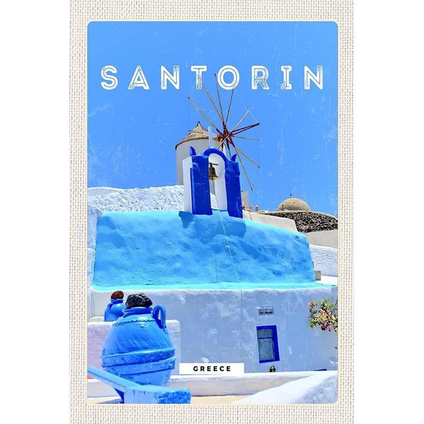 Vianmo Insegna In Legno 18X12 Cm Santorini Greece Griechenland Blau-image