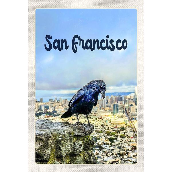 Vianmo Insegna In Legno 18X12 Cm San Francisco Aussicht Auf Stadt Rabe-image
