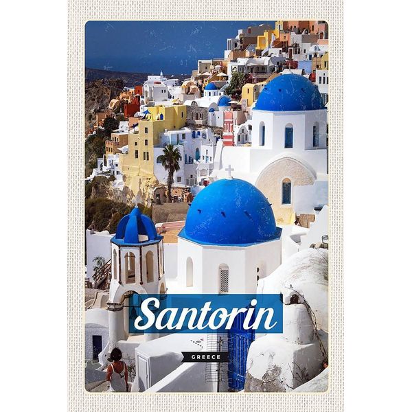 Vianmo Insegna In Legno 18X12 Cm Santorini Greece Stadt Weiß Blau-image