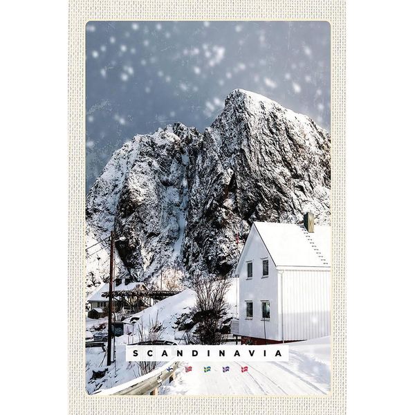 Vianmo Insegna In Legno 18X12 Cm Skandinavien Schnee Winter Berg Haus-image