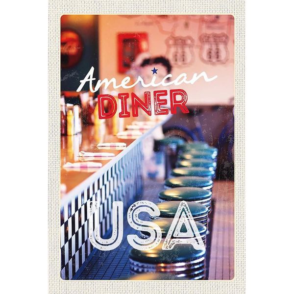 Vianmo Insegna In Legno 18X12 Cm Amerika Usa Diner Restaurant-image