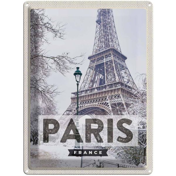 Vianmo Insegna Di Latta 40X30 Cm Paris Frankreich Eiffelturm Schnee-image