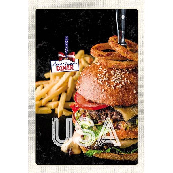 Vianmo Insegna In Legno 18X12 Cm Usa Burger Pommes Zwiebelringe Essen-image